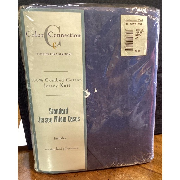 Vintage Standard Size Montgomery Ward Pillowcases connection Blue No Iron - Picture 1 of 4